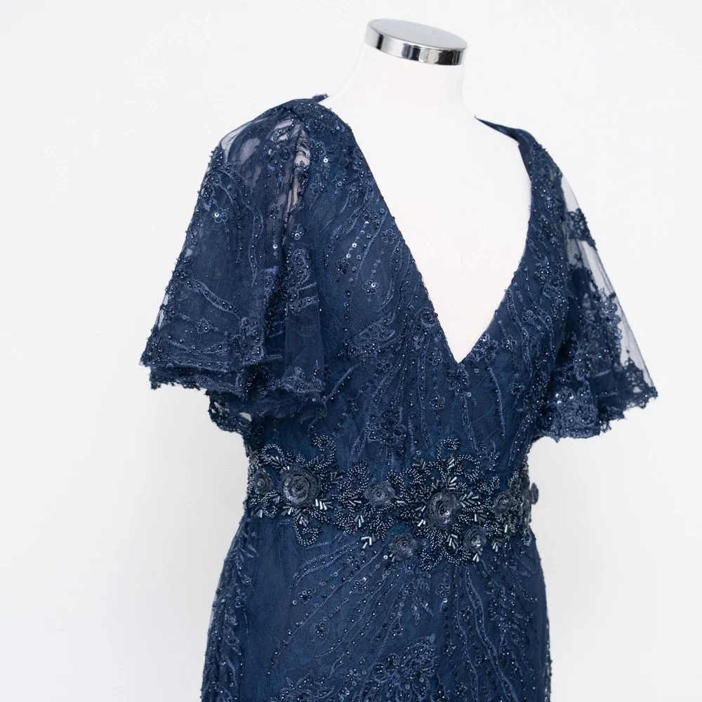 Mac Duggal Navy Embellished Evening Gown